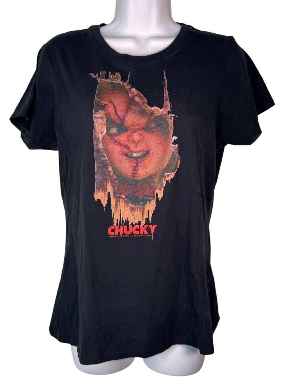 Universal Child's Play Peek-a-Boo Chucky Shirt Tee Horror Halloween Doll Goth L